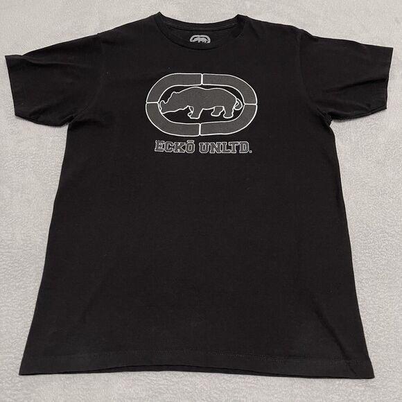 ECKO Shirt Mens Medium Black Graphic Embossed Rhino Logo Short Sleeve - Picture 1 of 6